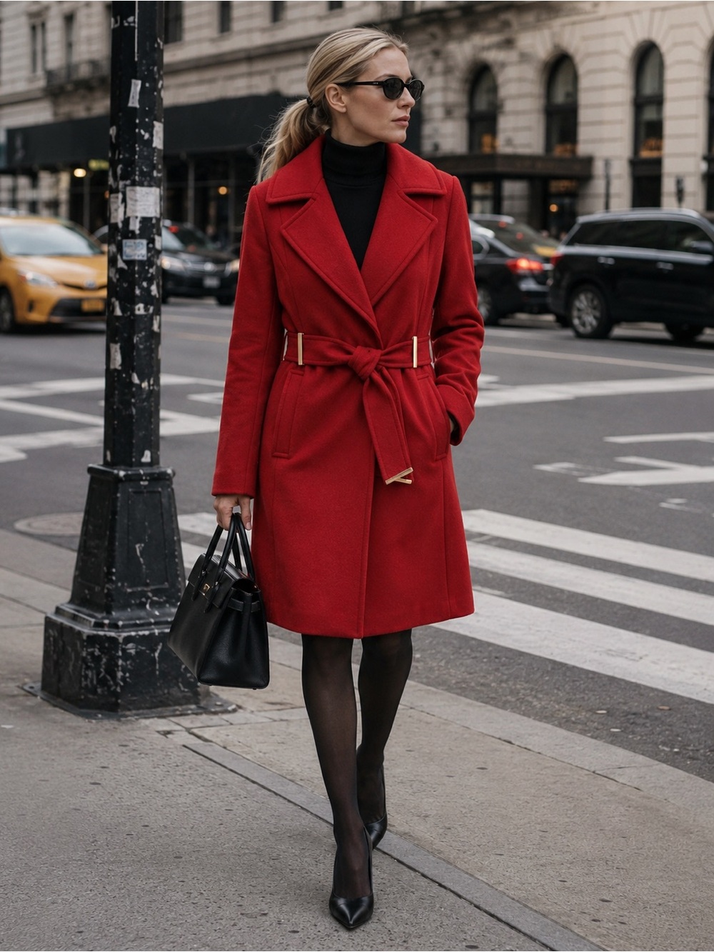 Quiet Luxury Red Wool Angora Belted Coat | Ellen Tracy | Classic Chic Size 2
